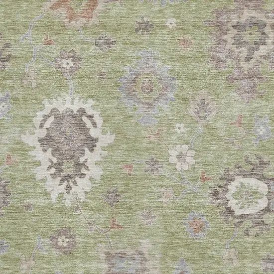 Artichoke Green Beige And Taupe Floral Medallion Washable Area Rug With UV Protection Photo 2