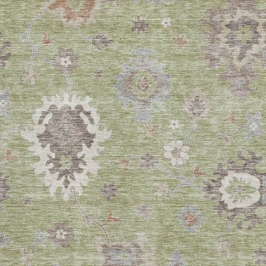 Artichoke Green Beige And Taupe Floral Medallion Washable Area Rug With UV Protection Photo 2