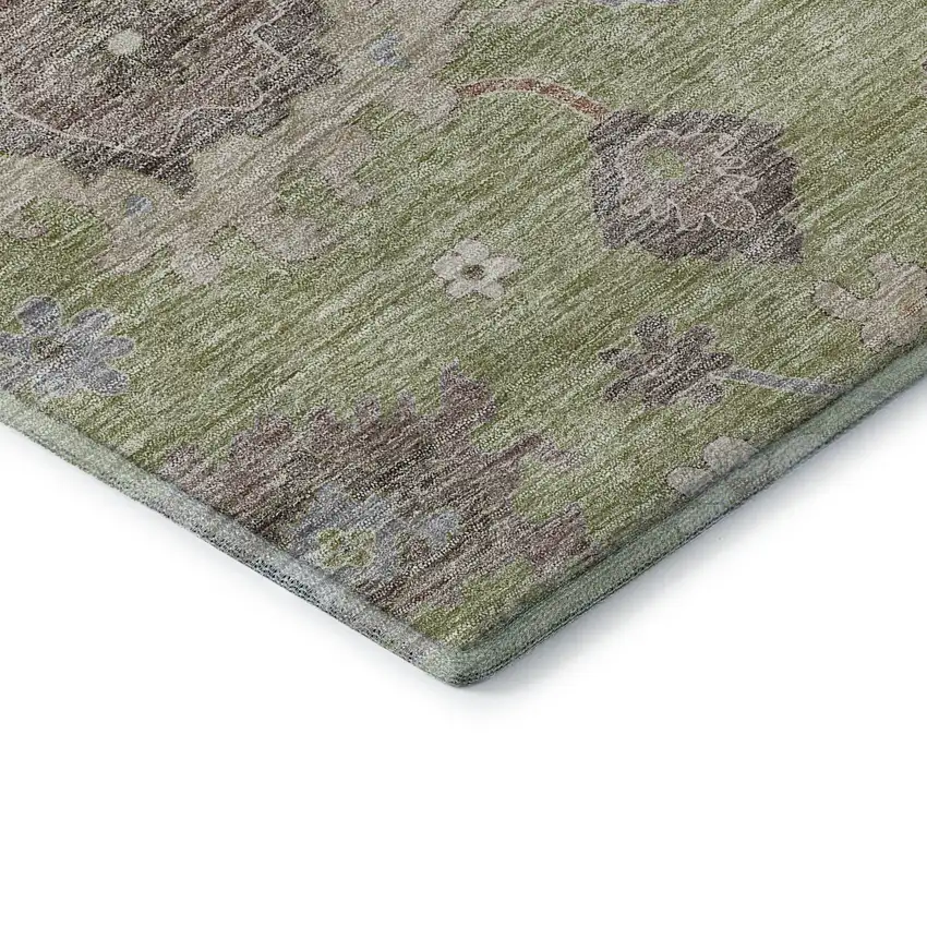 Artichoke Green Beige And Taupe Floral Medallion Washable Area Rug With UV Protection Photo 7