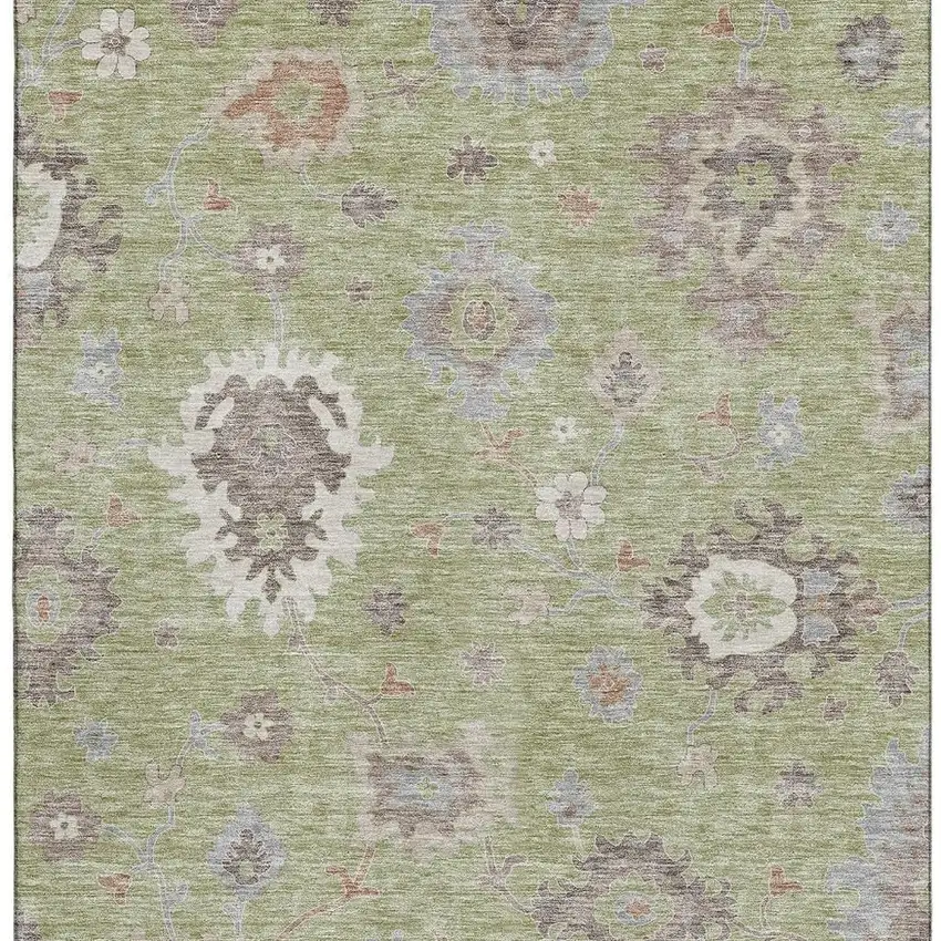 Artichoke Green Beige And Taupe Floral Medallion Washable Area Rug With UV Protection Photo 3