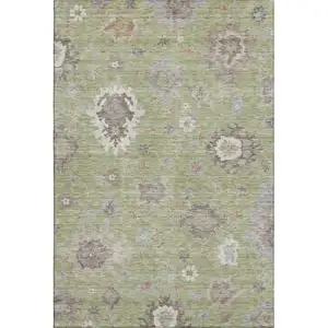 Photo of Artichoke Green Beige And Taupe Floral Medallion Washable Area Rug With UV Protection