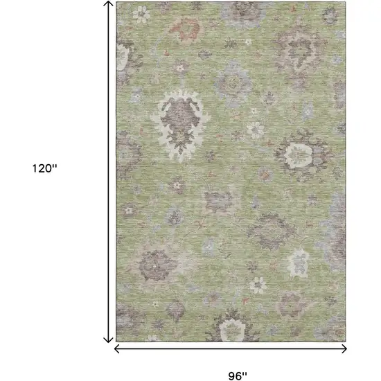 Artichoke Green Beige And Taupe Floral Medallion Washable Area Rug With UV Protection Photo 3