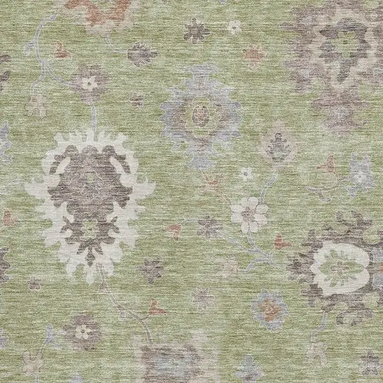 Artichoke Green Beige And Taupe Floral Medallion Washable Area Rug With UV Protection Photo 2