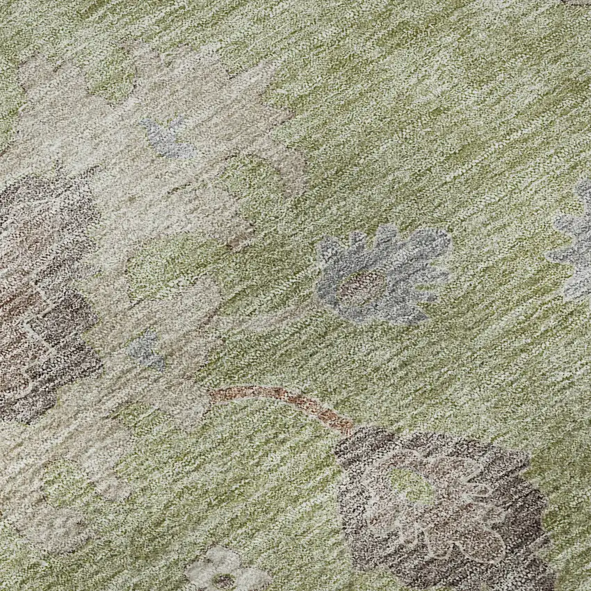 Artichoke Green Beige And Taupe Floral Medallion Washable Area Rug With UV Protection Photo 9
