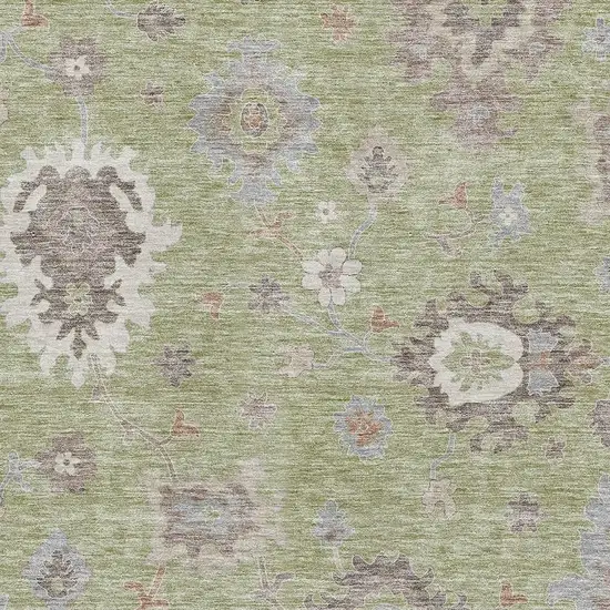 Artichoke Green Beige And Taupe Floral Medallion Washable Area Rug With UV Protection Photo 2