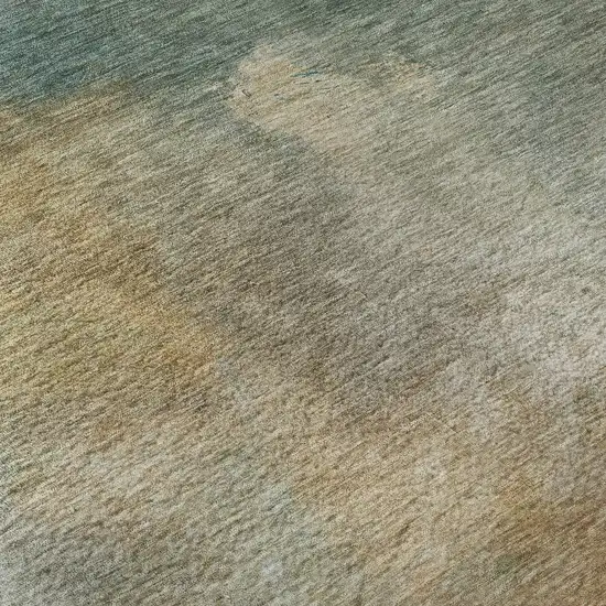 Artichoke Green Beige And Teal Abstract Washable Area Rug With UV Protection Photo 1