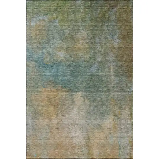 Artichoke Green Beige And Teal Abstract Washable Area Rug With UV Protection Photo 5