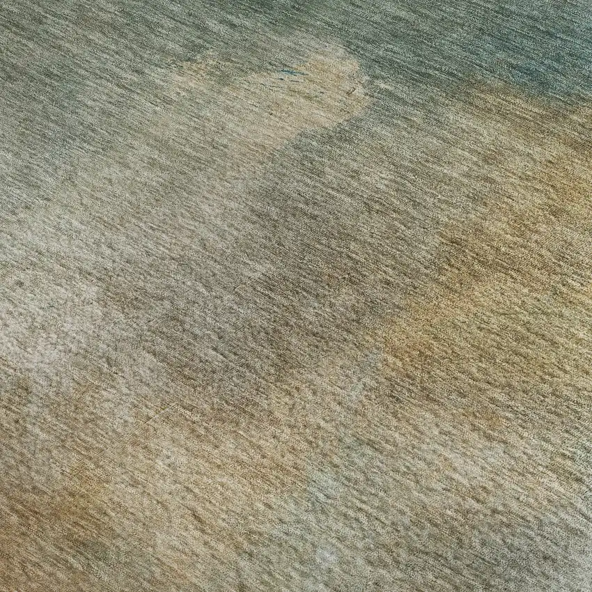 Artichoke Green Beige And Teal Abstract Washable Area Rug With UV Protection Photo 2