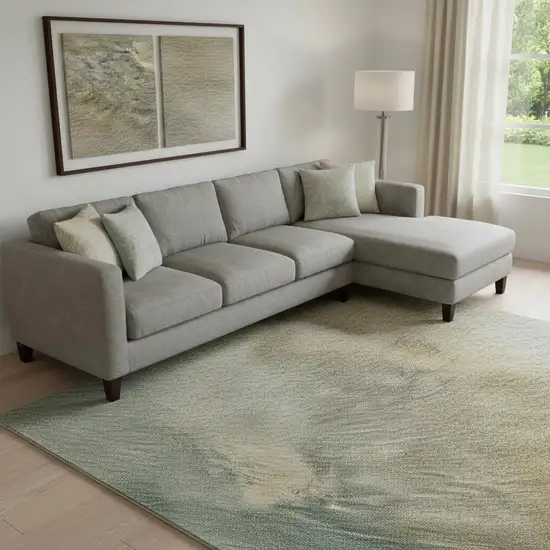 Artichoke Green Beige And Teal Abstract Washable Area Rug With UV Protection Photo 2