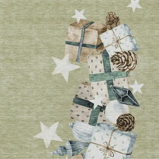 Artichoke Green Beige Ivory And Taupe Presents Washable Indoor Outdoor Area Rug Photo 4