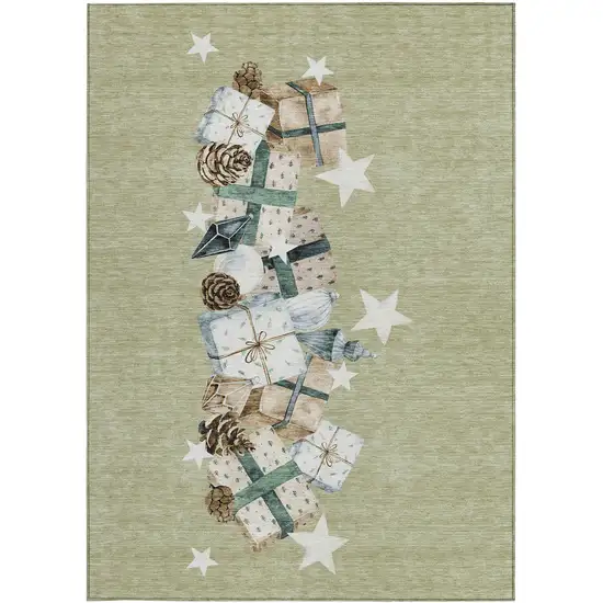Artichoke Green Beige Ivory And Taupe Presents Washable Indoor Outdoor Area Rug Photo 3