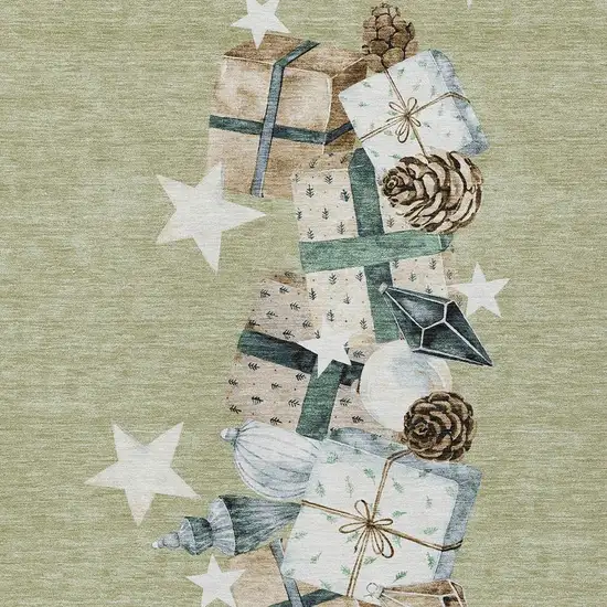 Artichoke Green Beige Ivory And Taupe Geometric Washable Indoor Outdoor Area Rug Photo 4