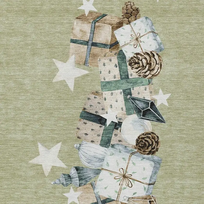 Artichoke Green Beige Ivory And Taupe Geometric Washable Indoor Outdoor Area Rug Photo 4