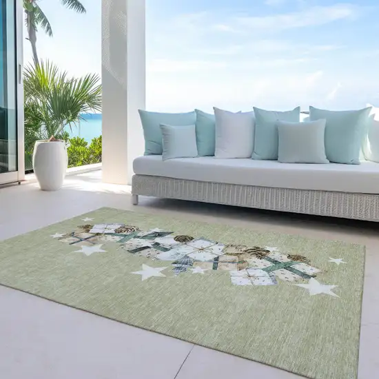 Artichoke Green Beige Ivory And Taupe Geometric Washable Indoor Outdoor Area Rug Photo 4