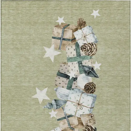 Artichoke Green Beige Ivory And Taupe Presents Washable Indoor Outdoor Area Rug Photo 8