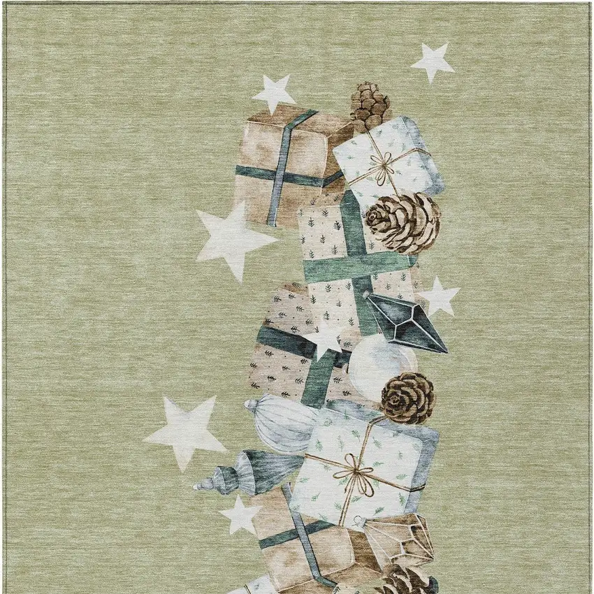 Artichoke Green Beige Ivory And Taupe Geometric Washable Indoor Outdoor Area Rug Photo 9