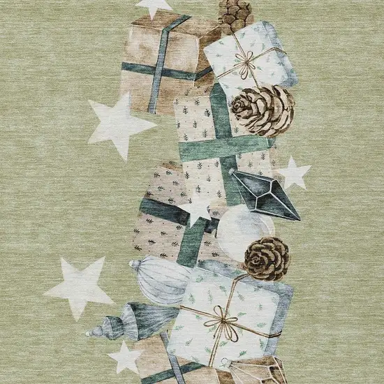 Artichoke Green Beige Ivory And Taupe Geometric Washable Indoor Outdoor Area Rug Photo 3