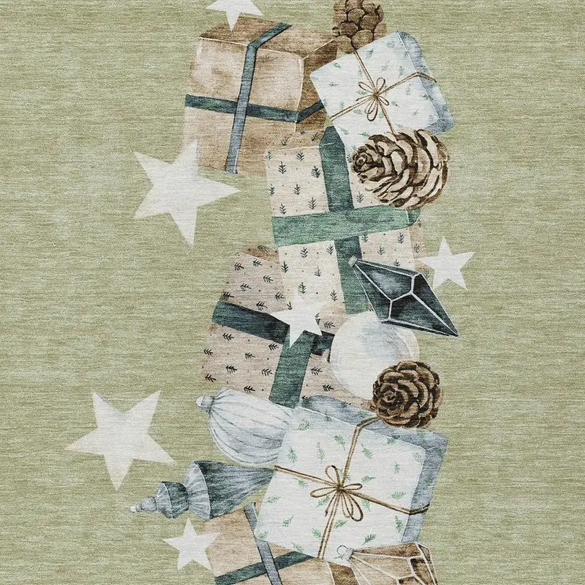 Artichoke Green Beige Ivory And Taupe Geometric Washable Indoor Outdoor Area Rug Photo 3