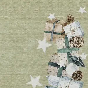 Photo of Artichoke Green Beige Ivory And Taupe Geometric Washable Indoor Outdoor Area Rug