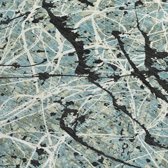 Artichoke Green Black And Ivory Abstract Washable Indoor Outdoor Area Rug Photo 2