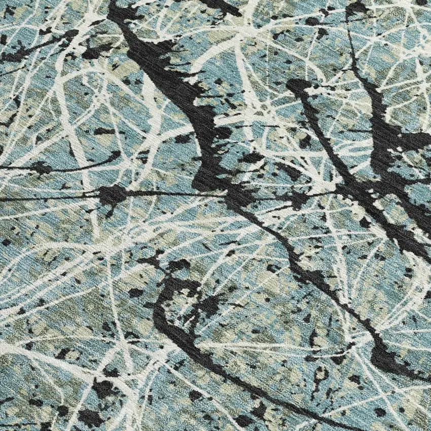 Artichoke Green Black And Ivory Abstract Washable Indoor Outdoor Area Rug Photo 2