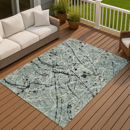 Artichoke Green Black And Ivory Abstract Washable Indoor Outdoor Area Rug Photo 3