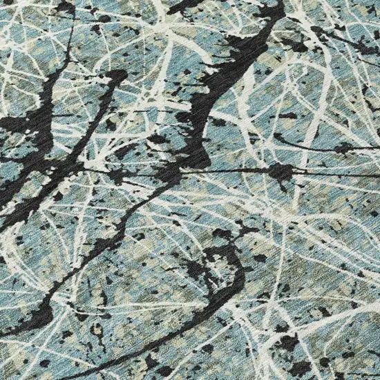 Artichoke Green Black And Ivory Abstract Washable Indoor Outdoor Area Rug Photo 1