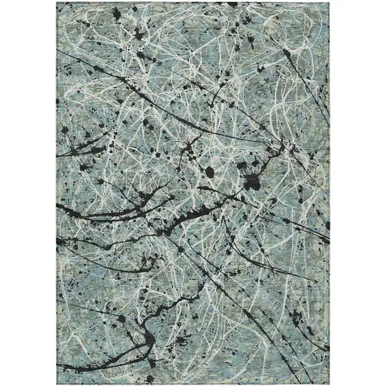 Artichoke Green Black And Ivory Abstract Washable Indoor Outdoor Area Rug Photo 8