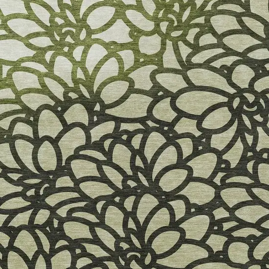Artichoke Green Black And Ivory Botanical Leaves Washable Indoor Outdoor Area Rug Photo 2