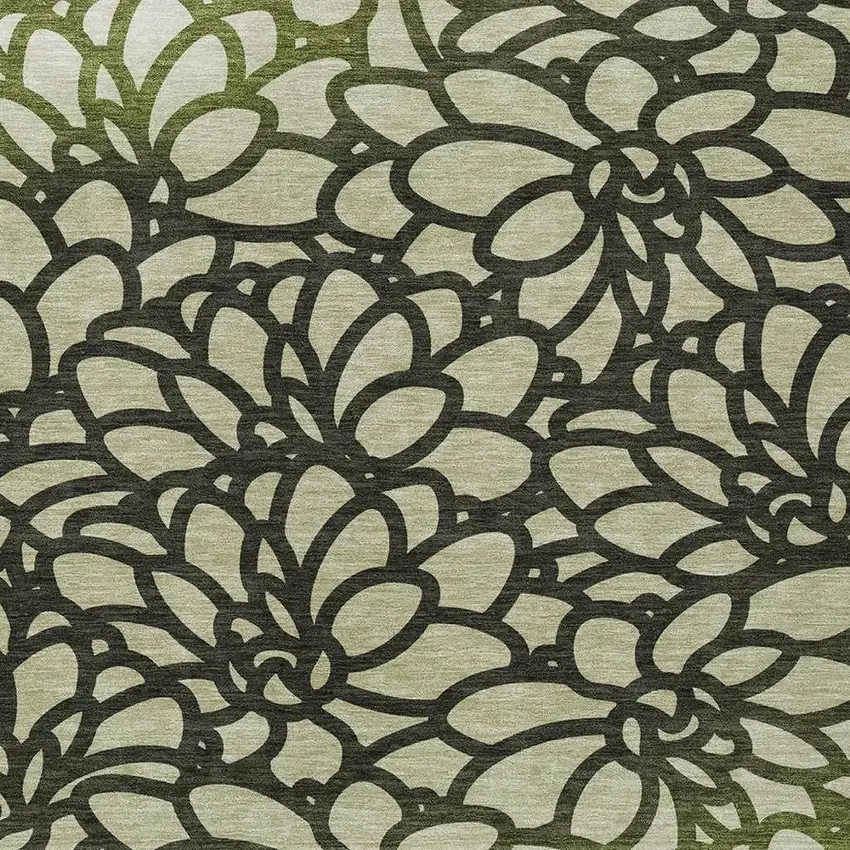 Artichoke Green Black And Ivory Botanical Leaves Washable Indoor Outdoor Area Rug Photo 2