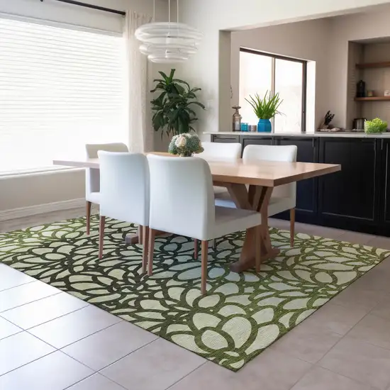 Artichoke Green Black And Ivory Botanical Leaves Washable Indoor Outdoor Area Rug Photo 6