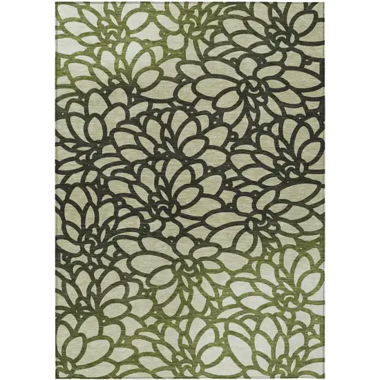 Artichoke Green Black And Ivory Botanical Leaves Washable Indoor Outdoor Area Rug Photo 1