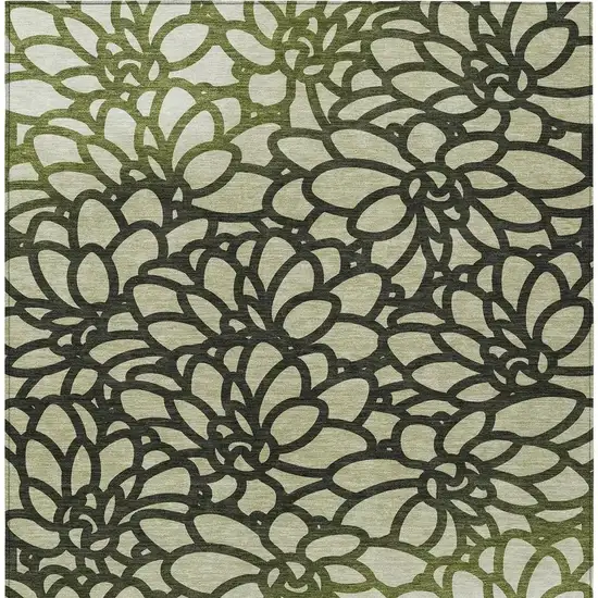 Artichoke Green Black And Ivory Botanical Leaves Washable Indoor Outdoor Area Rug Photo 3