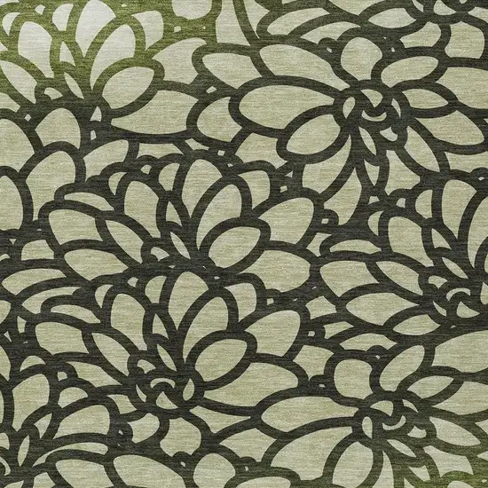 Artichoke Green Black And Ivory Botanical Leaves Washable Indoor Outdoor Area Rug Photo 2