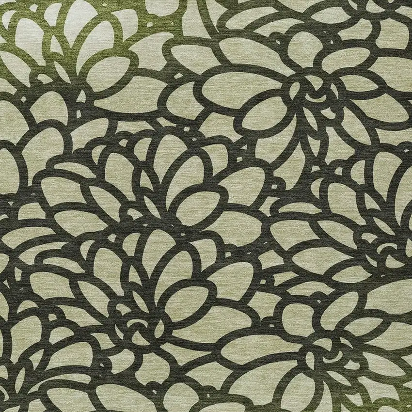 Artichoke Green Black And Ivory Botanical Leaves Washable Indoor Outdoor Area Rug Photo 2