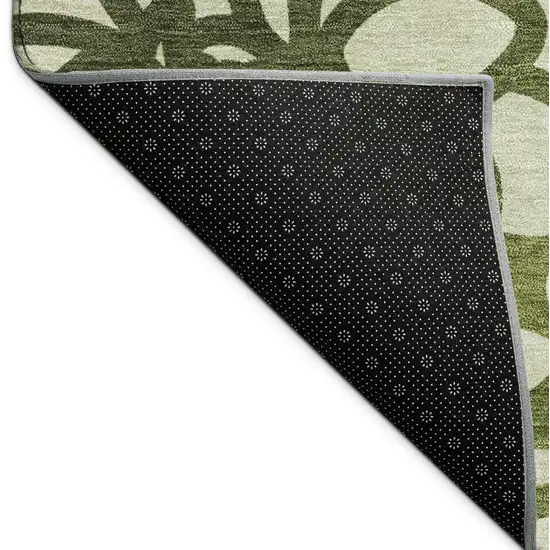 Artichoke Green Black And Ivory Botanical Leaves Washable Indoor Outdoor Area Rug Photo 9