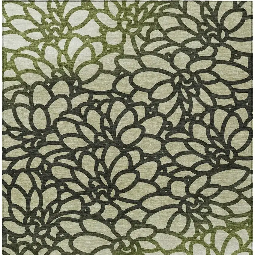 Artichoke Green Black And Ivory Botanical Leaves Washable Indoor Outdoor Area Rug Photo 3
