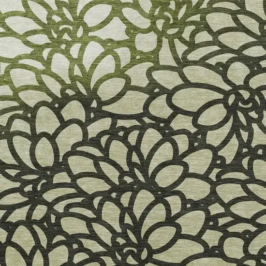 Artichoke Green Black And Ivory Botanical Leaves Washable Indoor Outdoor Area Rug Photo 2