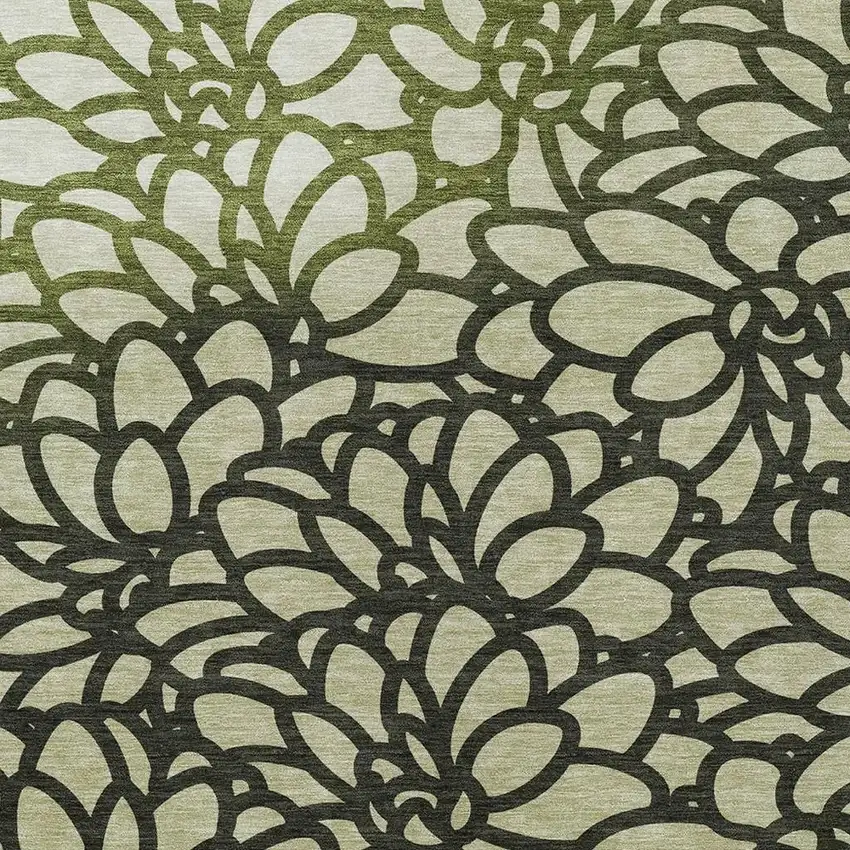 Artichoke Green Black And Ivory Botanical Leaves Washable Indoor Outdoor Area Rug Photo 2