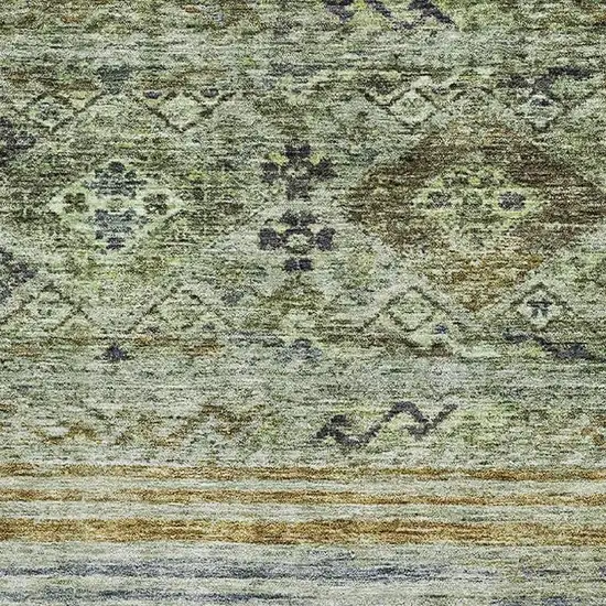 Artichoke Green Blue And Beige Abstract Geometric Washable Area Rug With UV Protection Photo 8