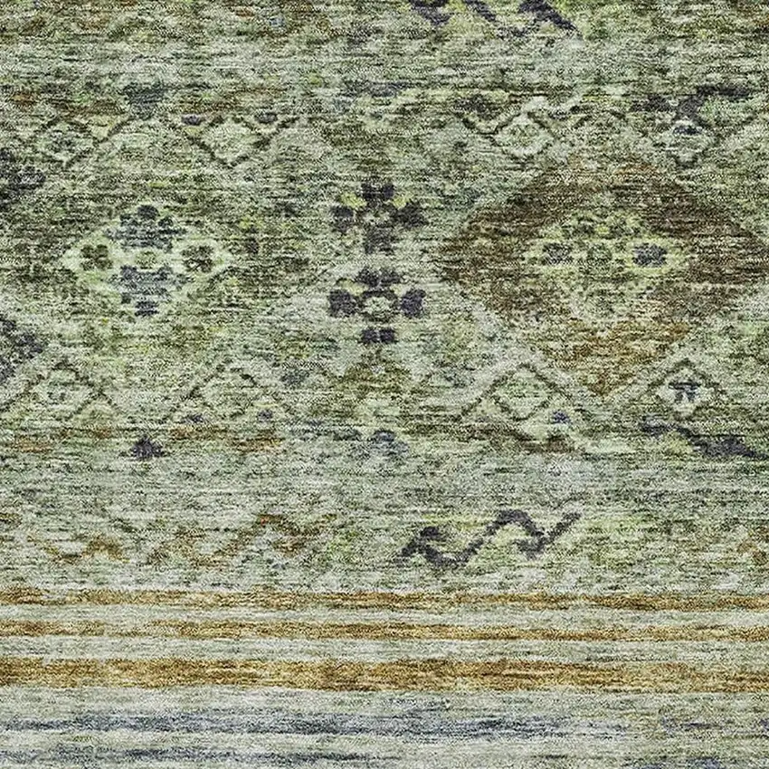 Artichoke Green Blue And Beige Abstract Geometric Washable Area Rug With UV Protection Photo 8