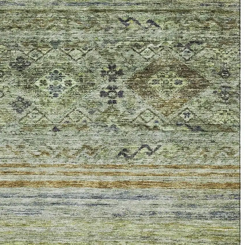Artichoke Green Blue And Beige Abstract Geometric Washable Area Rug With UV Protection Photo 9
