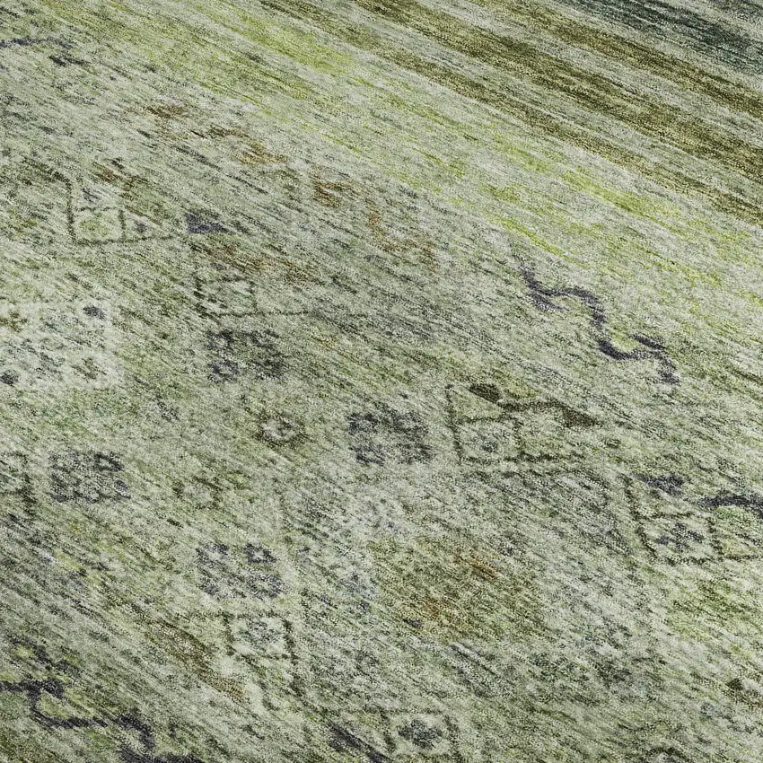 Artichoke Green Blue And Beige Abstract Geometric Washable Area Rug With UV Protection Photo 3