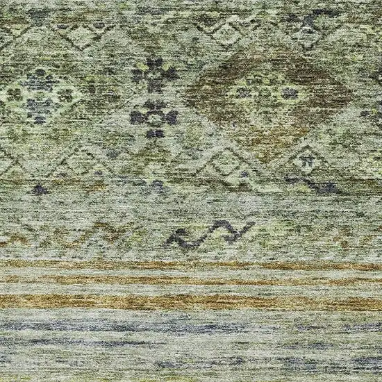 Artichoke Green Blue And Beige Abstract Geometric Washable Area Rug With UV Protection Photo 4