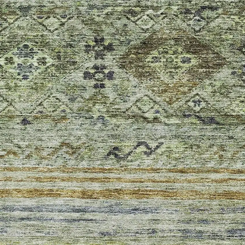 Artichoke Green Blue And Beige Abstract Geometric Washable Area Rug With UV Protection Photo 4