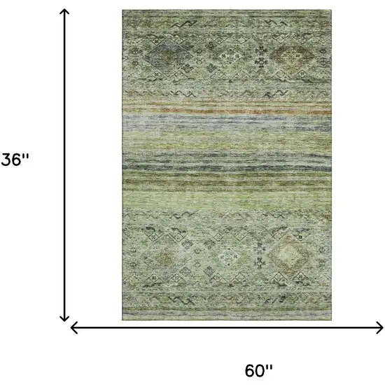 Artichoke Green Blue And Beige Abstract Geometric Washable Area Rug With UV Protection Photo 3