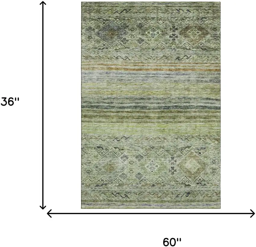 Artichoke Green Blue And Beige Abstract Geometric Washable Area Rug With UV Protection Photo 3