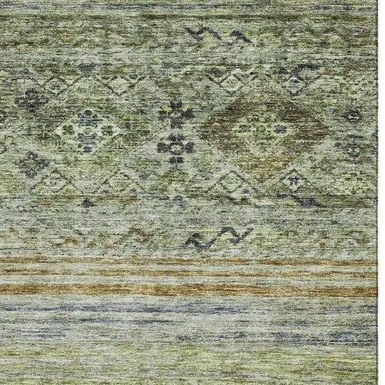 Artichoke Green Blue And Beige Abstract Geometric Washable Area Rug With UV Protection Photo 5