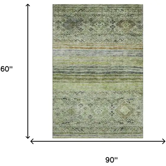 Artichoke Green Blue And Beige Abstract Geometric Washable Area Rug With UV Protection Photo 7