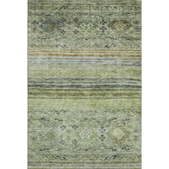 Artichoke Green Blue And Beige Abstract Geometric Washable Area Rug With UV Protection Photo 6